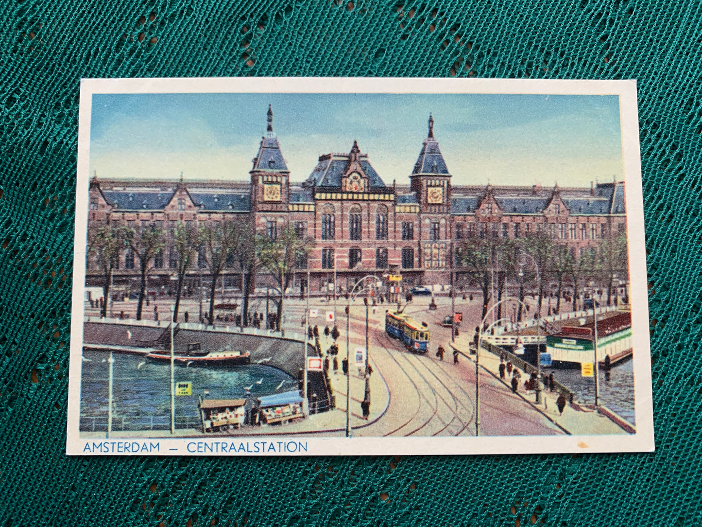 Old postcard - AMSTERDAM - CENTRAL STATION - Holland - Tram - River - early 1900's