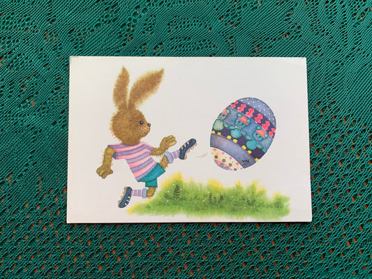 Estonian art postcard - Artist Viive Noor - Bunny and Easter Egg - 1992 - unused