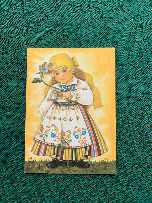 Estonian art postcard - Artist Viive Noor - Girl in Folk dress - 1988 - unused