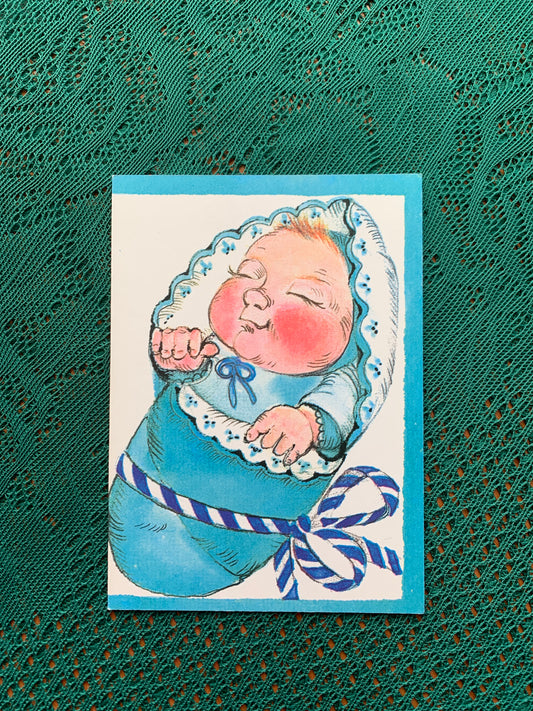 Estonian folded Greeting card - Artist Gunta Randla - Babyboy - Blue Card - 1988 - unused