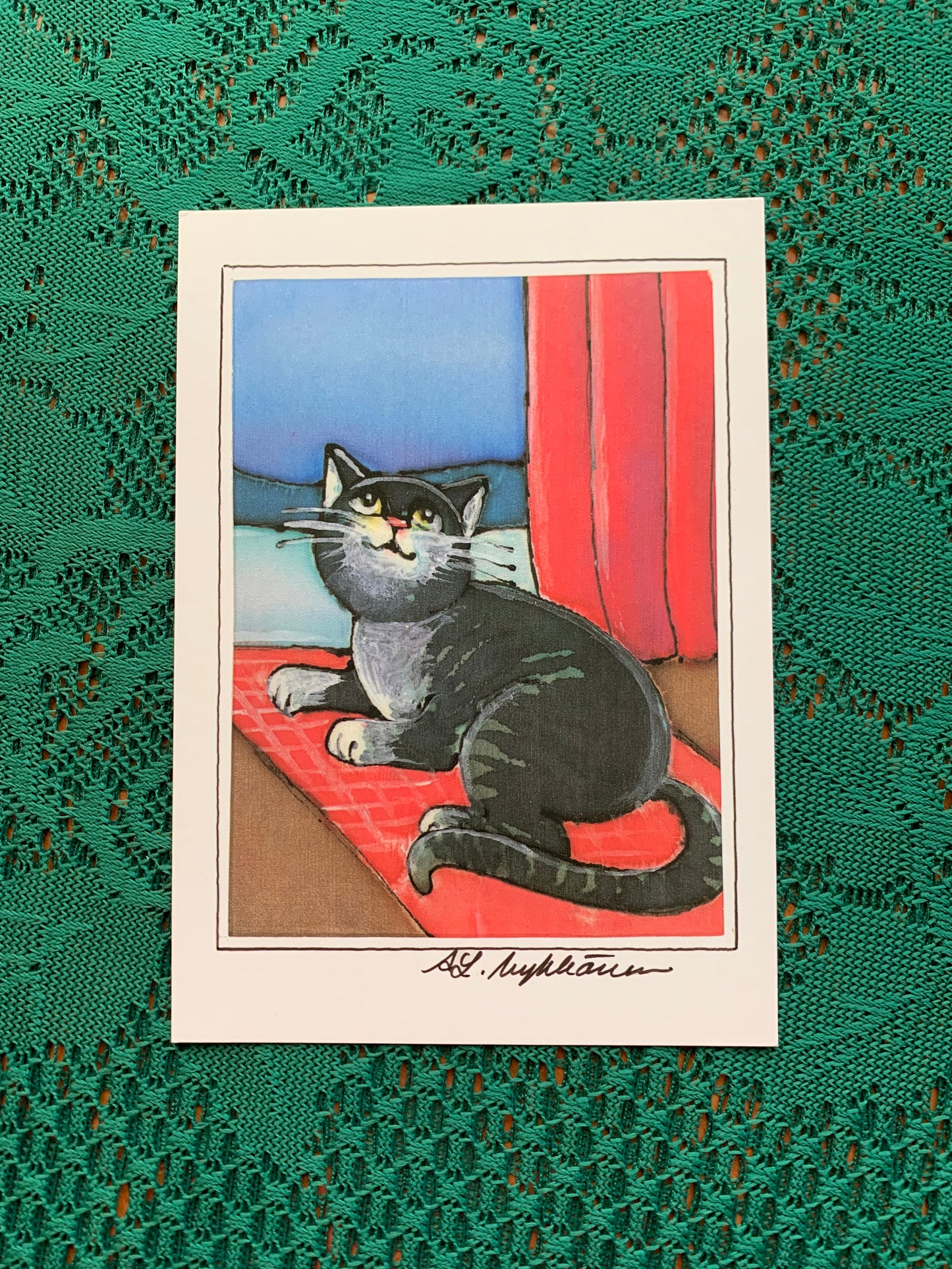 Finnish art postcard with cat - Artist A-L Mykkänen - Printed in Finland - Greeting card, collectible postcard - unused