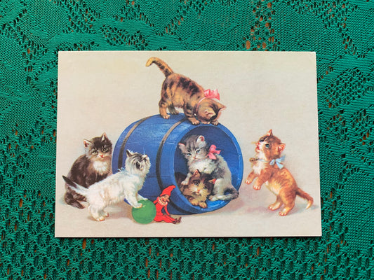 Finnish art postcard with cats - Printed in Finland - Greeting card, collectible postcard - unused