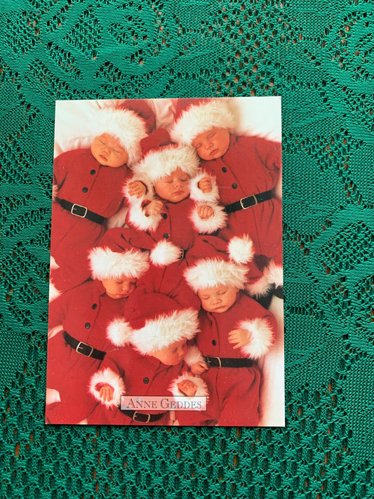 Anne Geddes Art Postcard - Cute Babies in Christmas suit - Baby Photography - unused