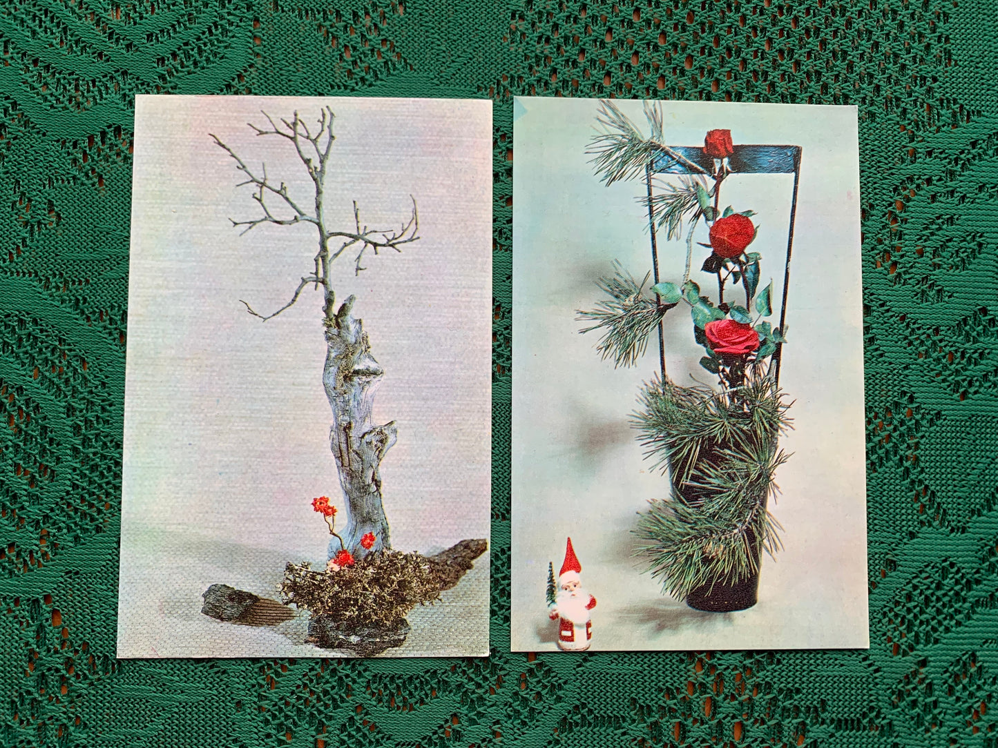 2 Soviet vintage Christmas / New Year greeting postcards - Winter Motives - Flower Compositions - 1976 - unused