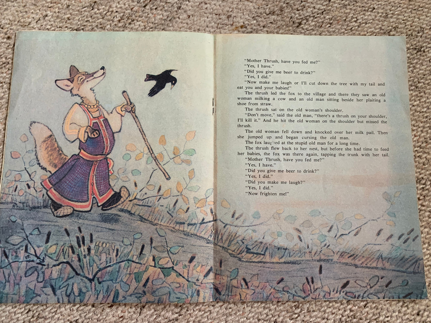 Vintage Russian Children's Book in English - THE FOX and THE TRUSH - Russian Folk Tale - 1984