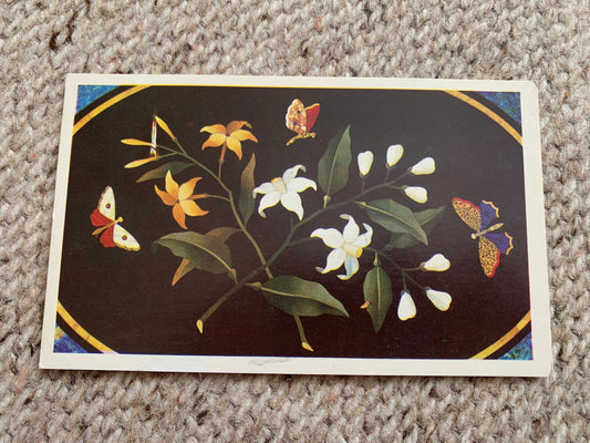 Soviet art postcard - Greeting card - Flowers Butterflies - Printed in the USSR - unused