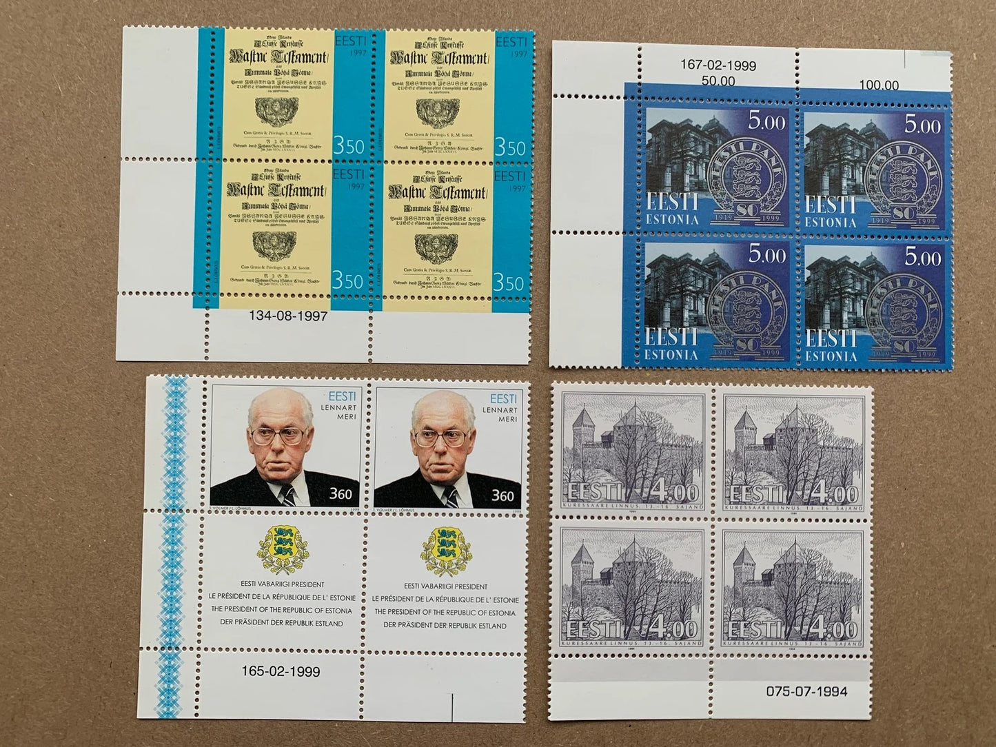 Estonian stamps unused blocks - Collection of 45 vintage postage stamps from 1992-1999 - MNH Estonian stamps.