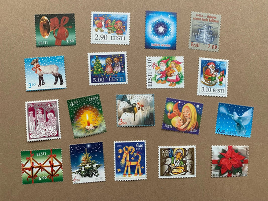 Estonian Christmas stamps from 1990s to 2000s - Collection of 18 vintage unused postage stamps - MNH Estonian Xmas stamps