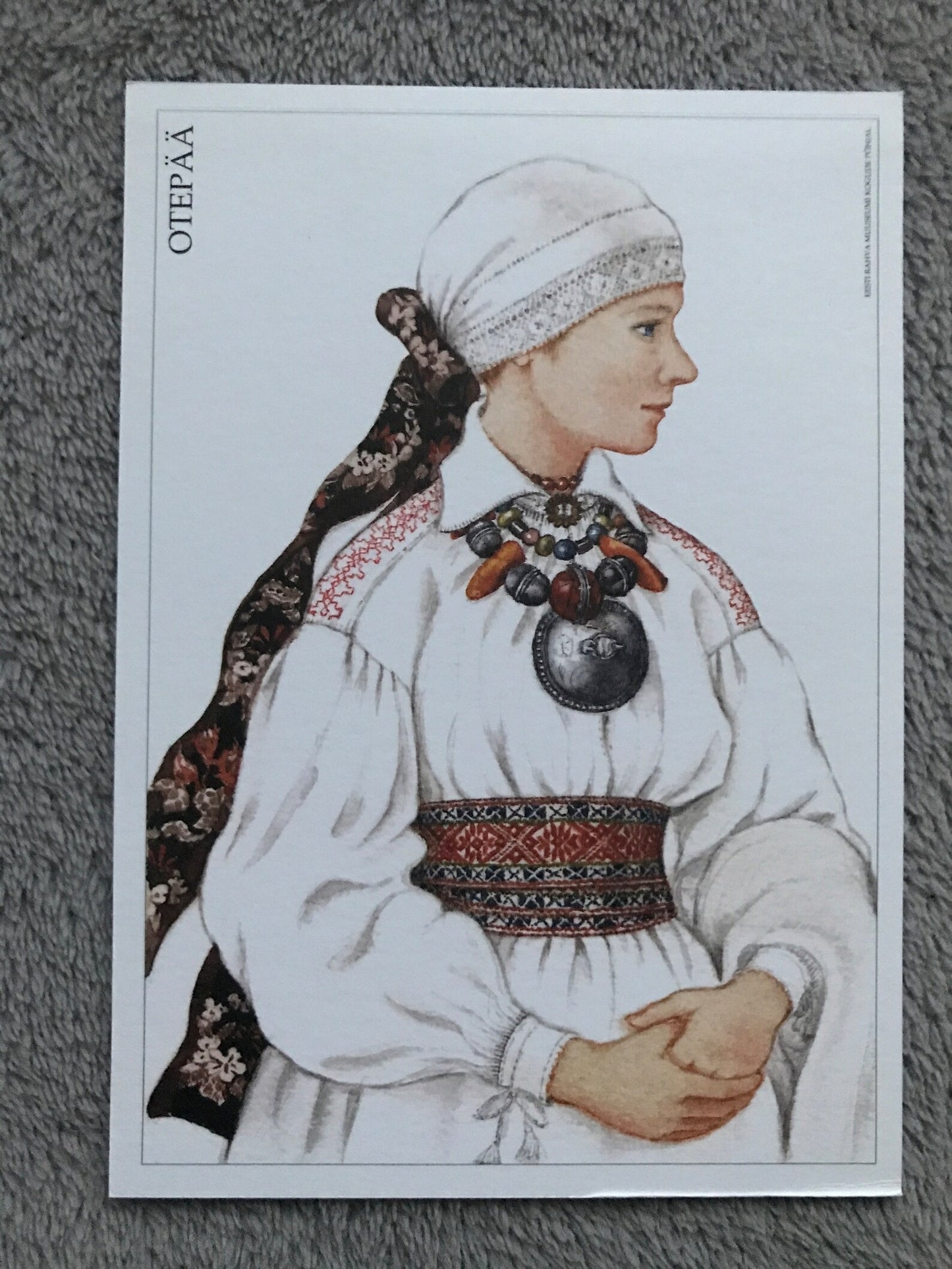Estonian art postcard - Estonian Folk dress - OTEPÄÄ area National costume - Artist Mari Kaarma - 2000 - unused