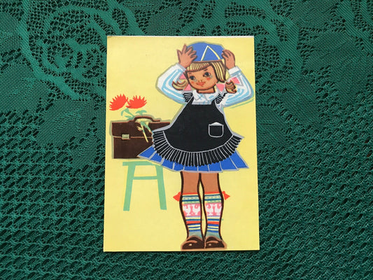 Estonian art postcard - Artist Margareta Fuks - Girl in Soviet School uniform - First School Day - 1964 - unused